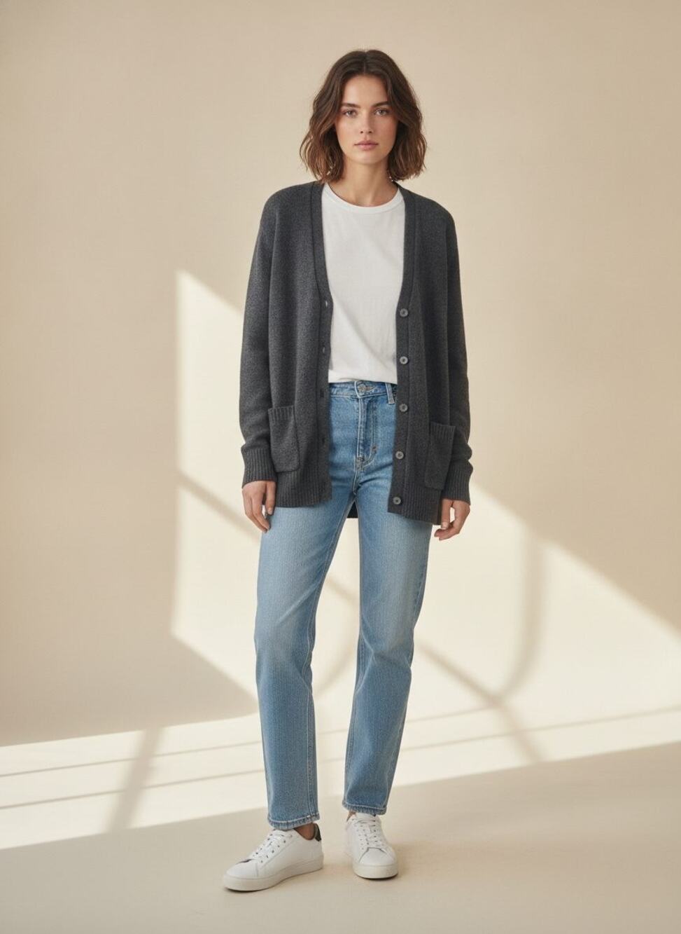 Jenni Kayne Everyday Wool & Cashmere Cardigan Capsule. Minimalist in Gray - Sm